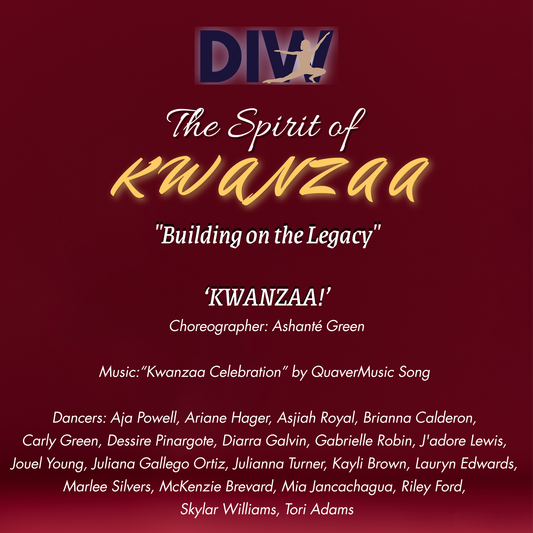 Promotional poster for 'The Spirit of Kwanzaa' event with text and logo on a red background.
