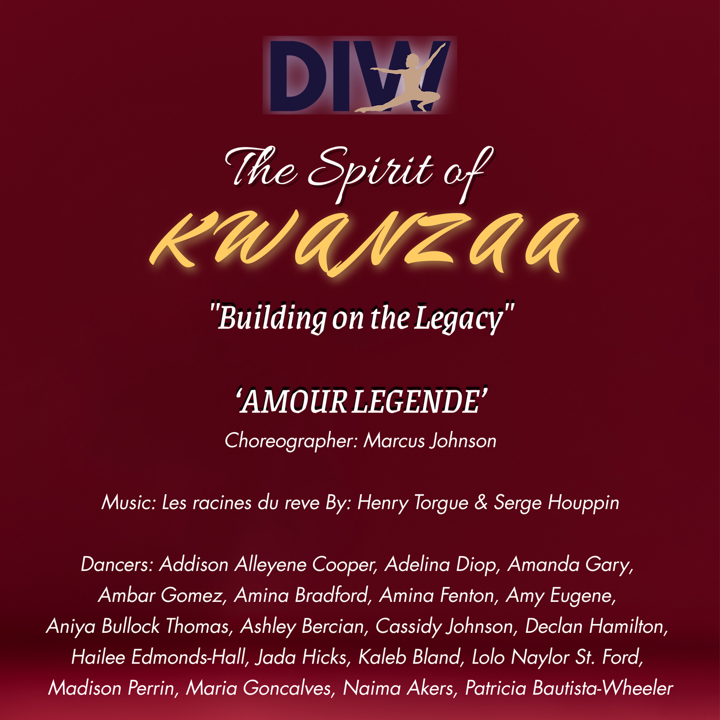 Promotional poster for 'The Spirit of Kwanzaa' event with text and logo on a red background.