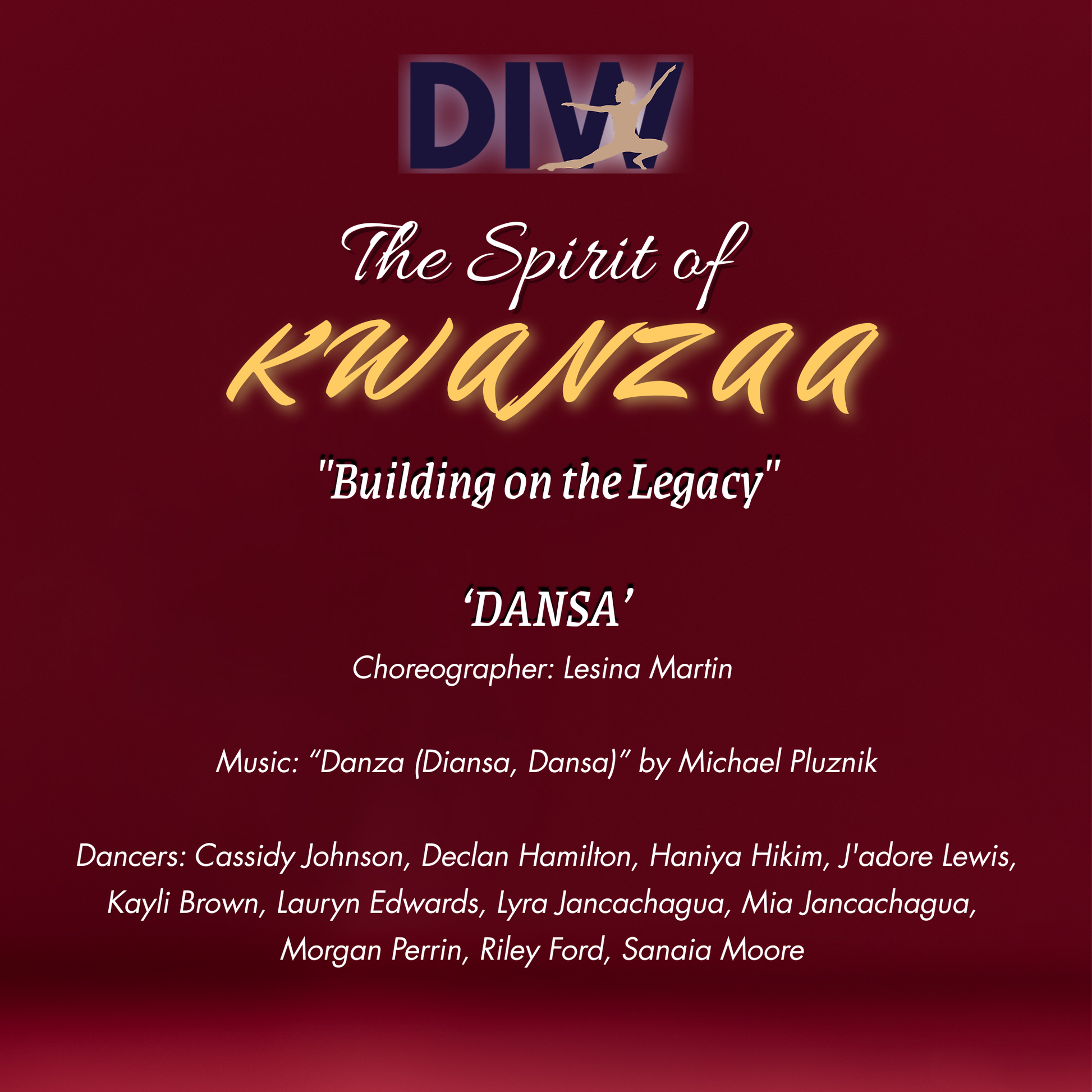 Promotional poster for 'The Spirit of Kwanzaa: Building on the Legacy' featuring choreographer Lesina Martin and dancers.