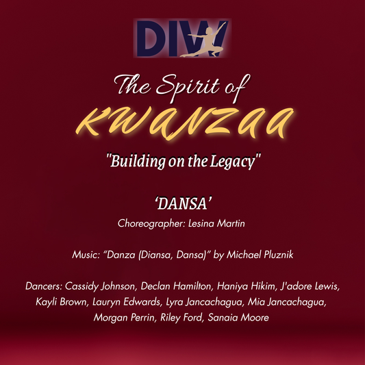 Promotional poster for 'The Spirit of Kwanzaa: Building on the Legacy' featuring choreographer Lesina Martin and dancers.