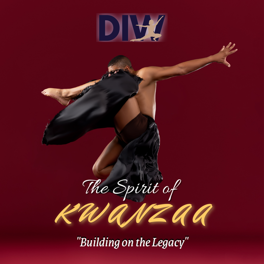 Dancer in black outfit with 'DIV!' logo and text on a red background