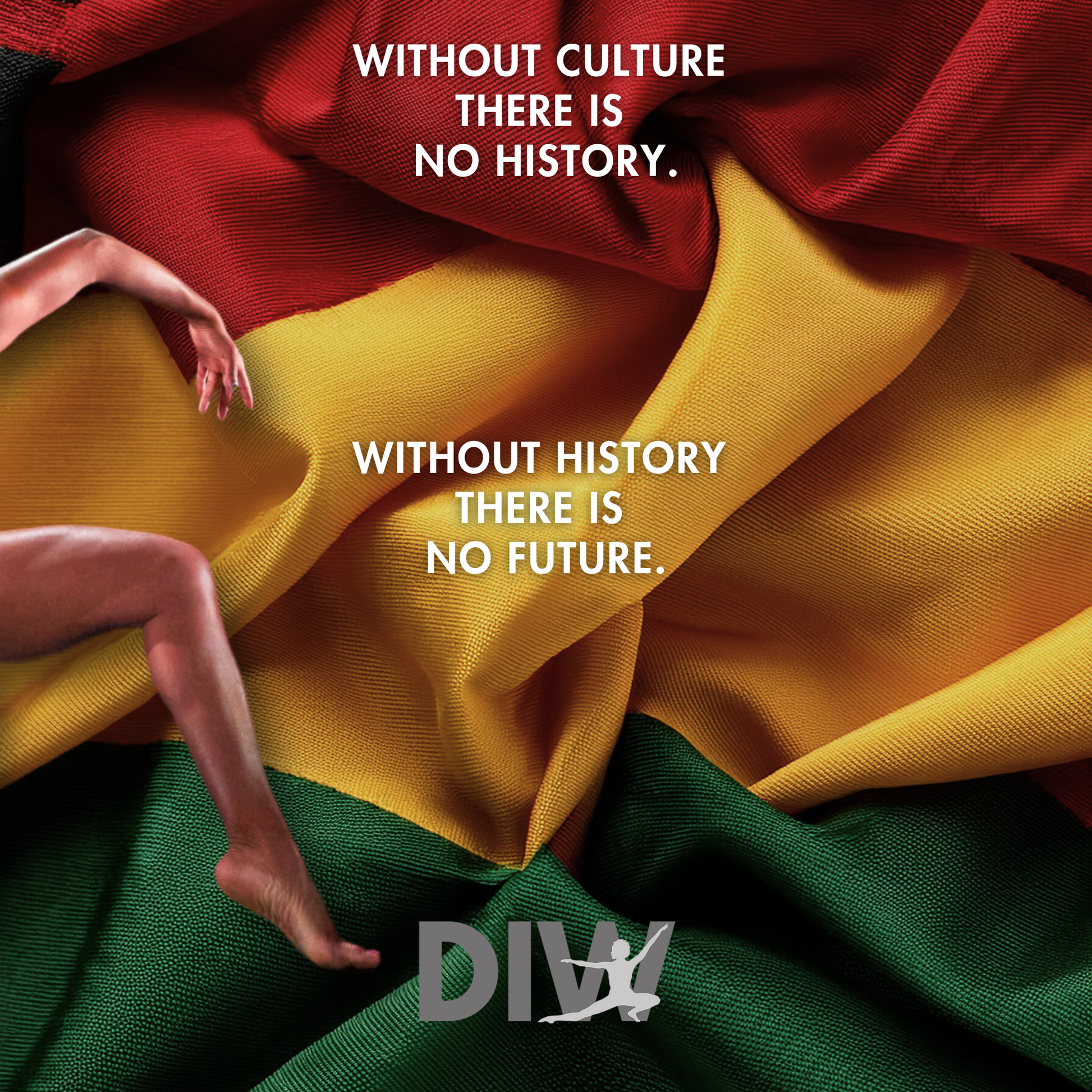 Colorful fabric with text about culture and history, featuring the DIV logo.