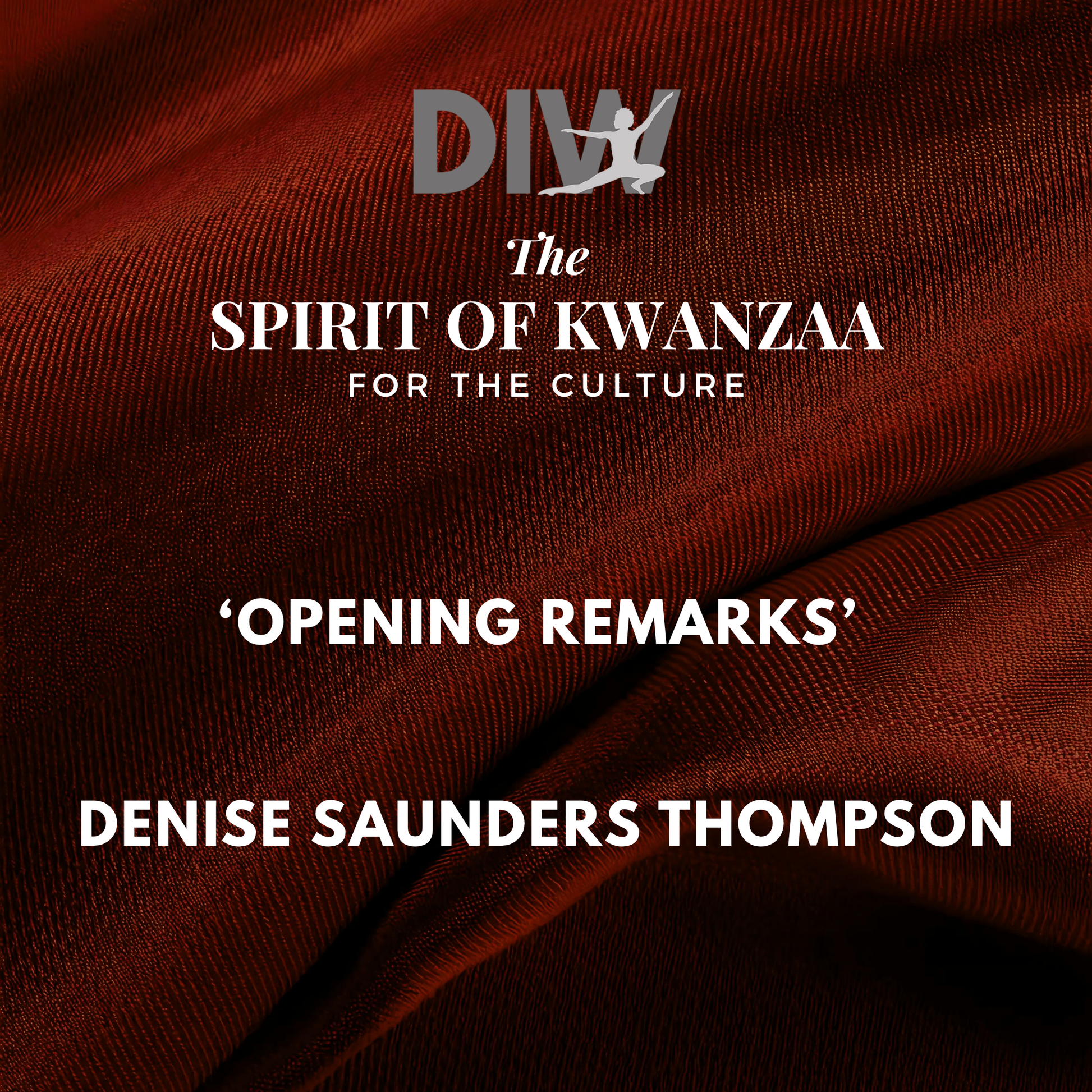 Text on a red fabric background about 'The Spirit of Kwanzaa' with a logo and name.